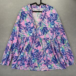 Lilly Pulitzer Shirt Womens XL Blue Pink Winona Tunic Lilac Rose Preppy Feminine